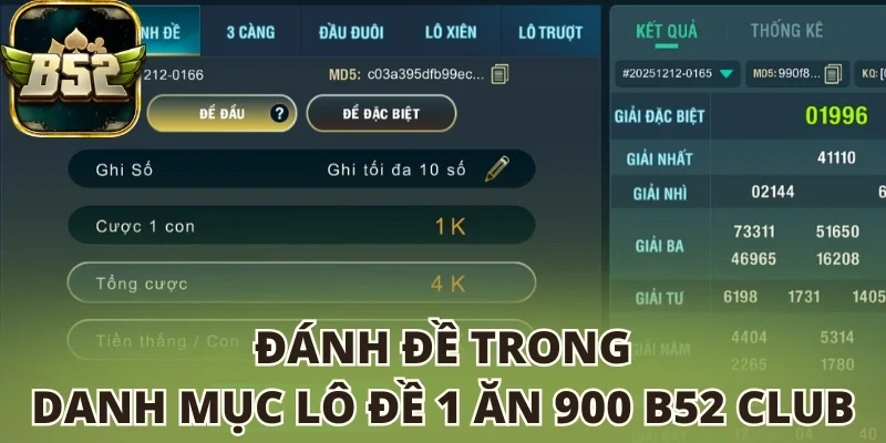 Đánh đề trong danh mục lô đề 1 ăn 900 B52 club